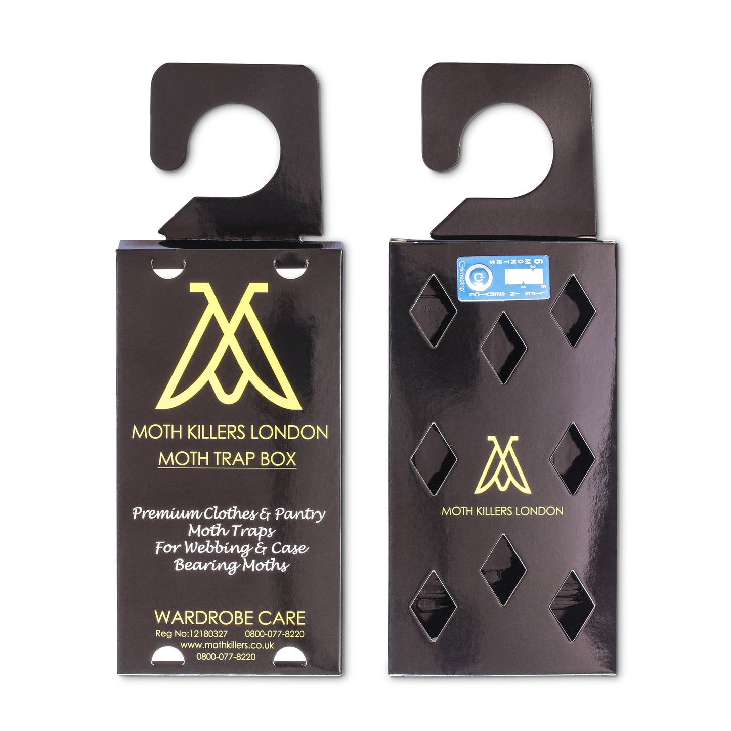 Back and front view of moth pheromone trap with hooks