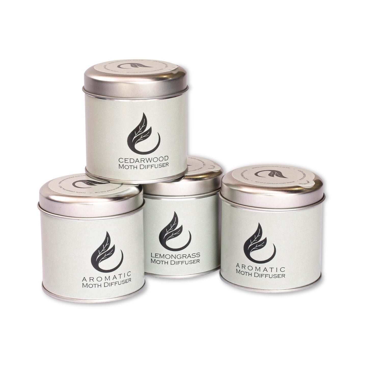 4 moth deterrent diffuser tins in cedarwood lemongrass and aromatic fragrances